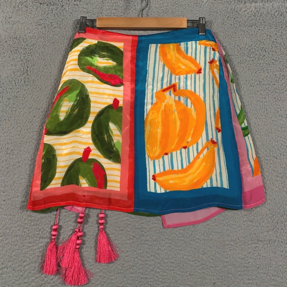 Farm Rio Fruits Scarves Mini Skirt Women's Medium M Multi Wrap Tassel Tropical - Picture 6 of 12